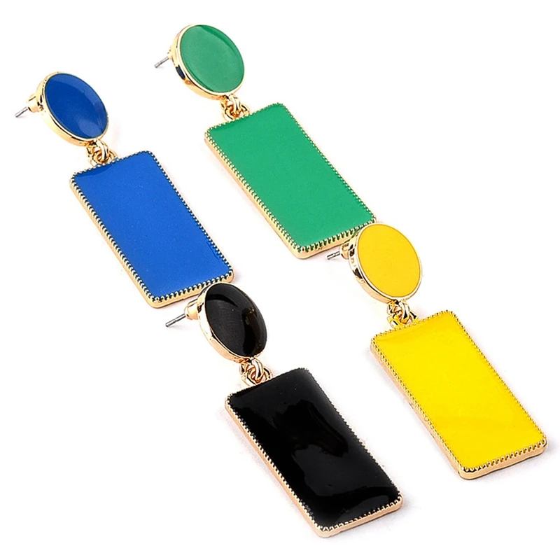 

1Pair Retro Long Fringing Earring Fashion Black Blue Green Yellow Enamel Drop Dangle Drop Earrings Jewelry Accessory For Women