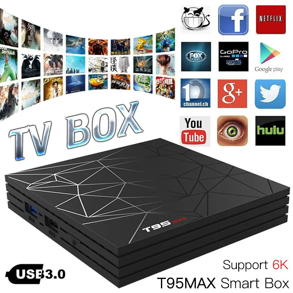 

New T95 Max Android 8.1 H6 Quad-core Cortex-A53 Network TV Box Player Support 6K 4/32GB