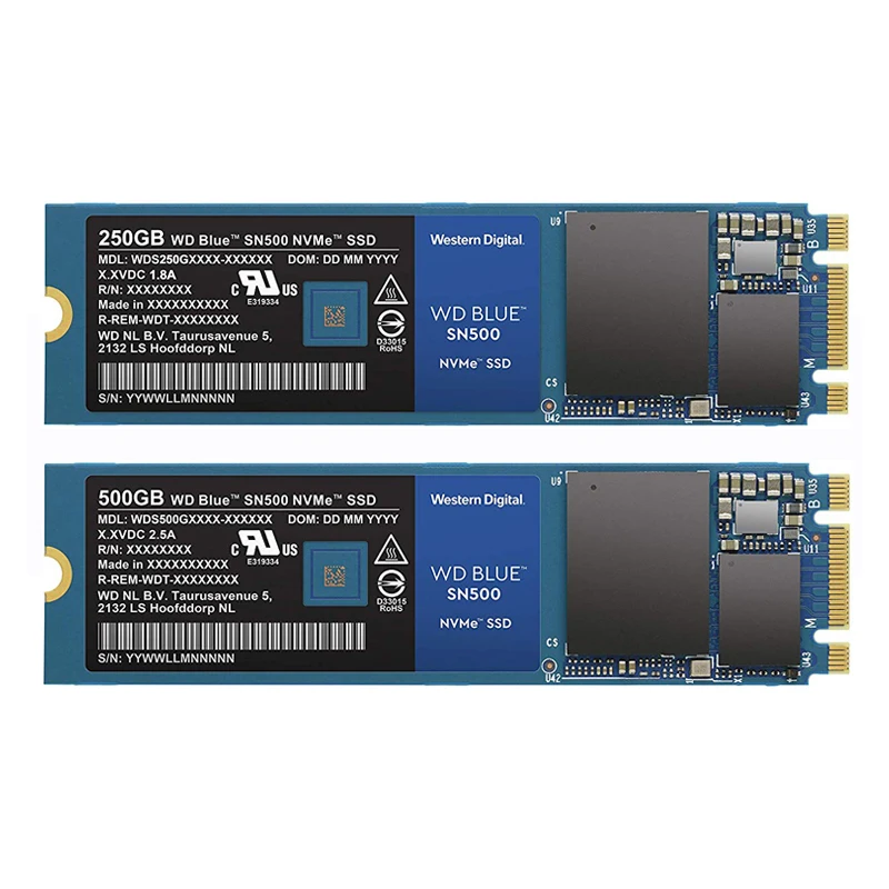 Western Digital Blue SN500 SSD накопитель 250 ГБ 500 Гб M.2 2280 NVMe PCIe Gen3* 2 Внутренний твердотельный накопитель для ПК