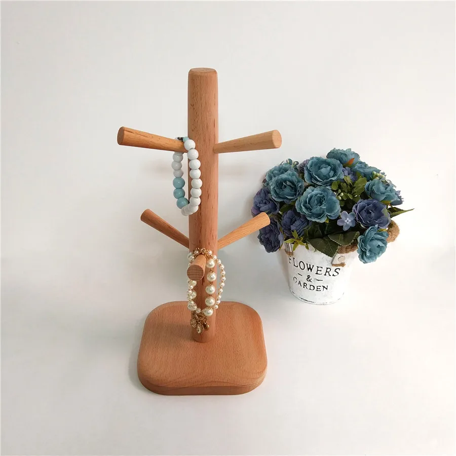 

Creative Beech Wood Display Stand with 6 Branches Watch Bracelet Hooker Modern Minimalist Style Decoration Show Shelf for Shop