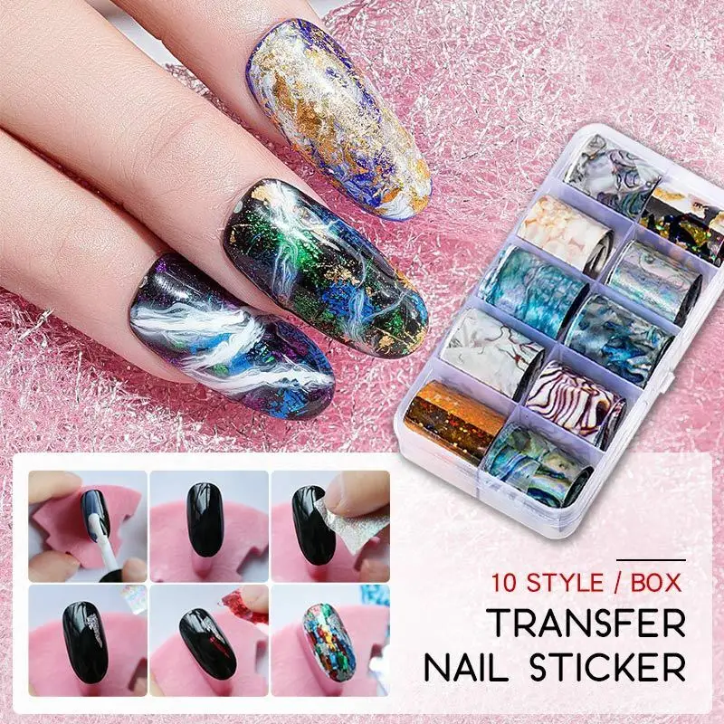 

10Pc/box Holographic Nail Foil Set Starry Sky Art Transfer Sticker Make Up Decal