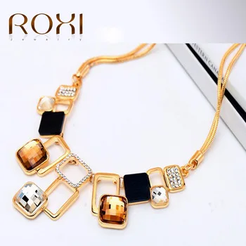 ROXI Women Necklaces & Pendants Mosaic oil Drop Crystal Chain collier ras du cou 2017 Statement Necklace