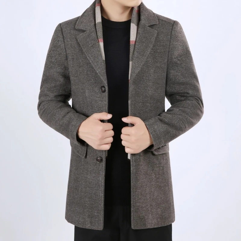 Мужской Повседневный шерстяной Тренч, Модный деловой длинный утолщенный тонкий пиджак, Мужская Однорядная куртка, зимняя брендовая одежда 4XL