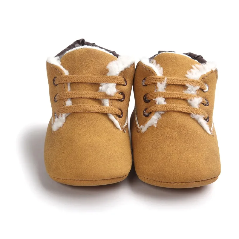 Младенческой Для мальчиков ясельного возраста зимние Теплая обувь для новорожденных мягкая подошва Кружево до первых шагов 0-18 месяцев