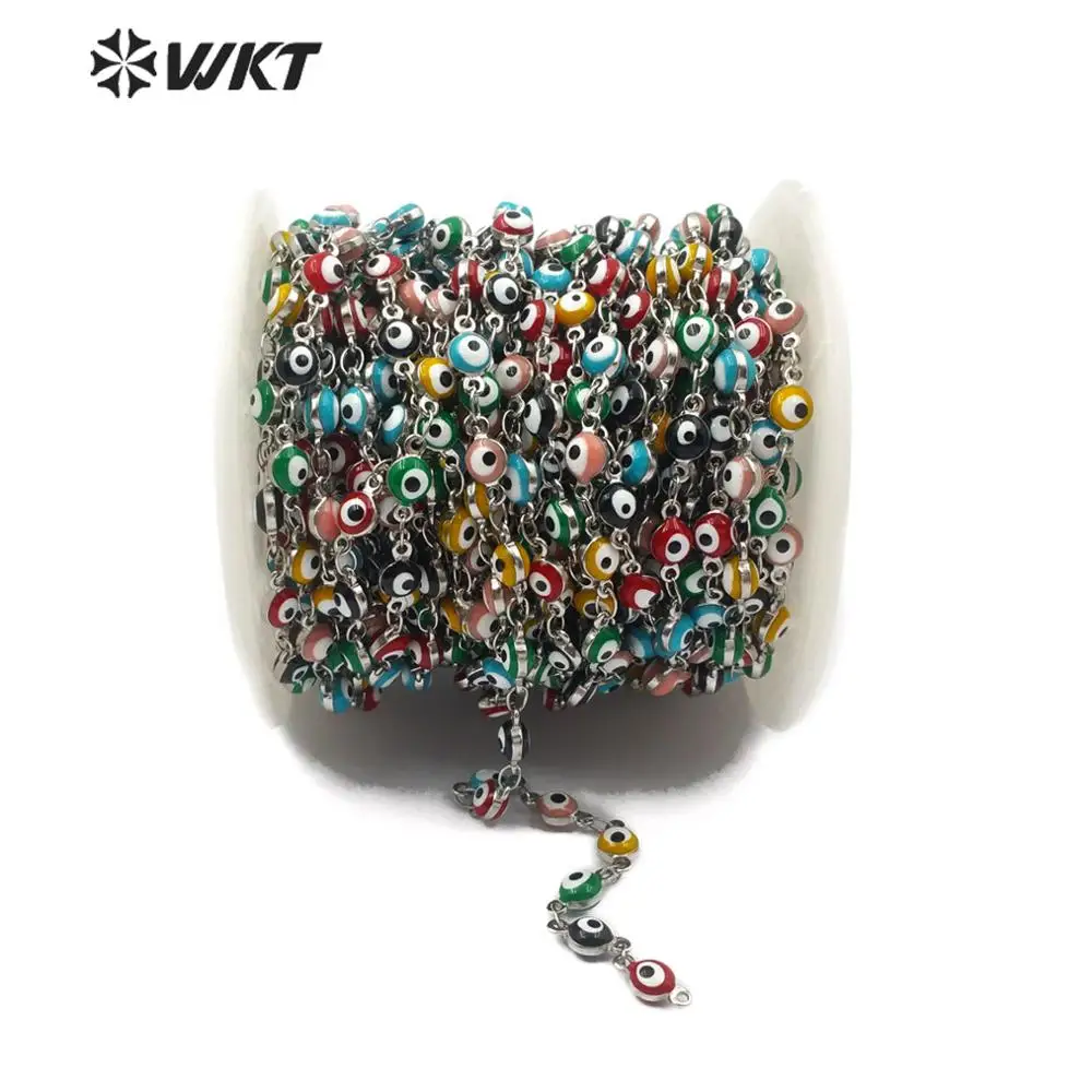 

WT-RBC103 WKT Multi Colors Random Bead stainless steel evil eye chain in IPG plated Silver Rosary Chain Women Stylish Jewelry