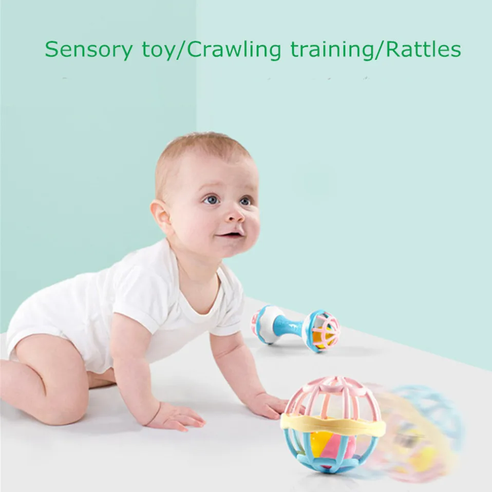 ball rattles Teether Molar baby toy ABS Plastic Hand Bell toddlers Sensory training toys for 0-12 months infant hand Grab ball