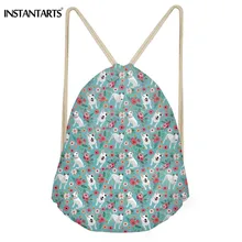 INSTANTARTS Cute Dog Bull Terrier Floral Print Backpack Mini Drawstring Bag for Women Men Teen Girl Boy School Bag Child Bagpack