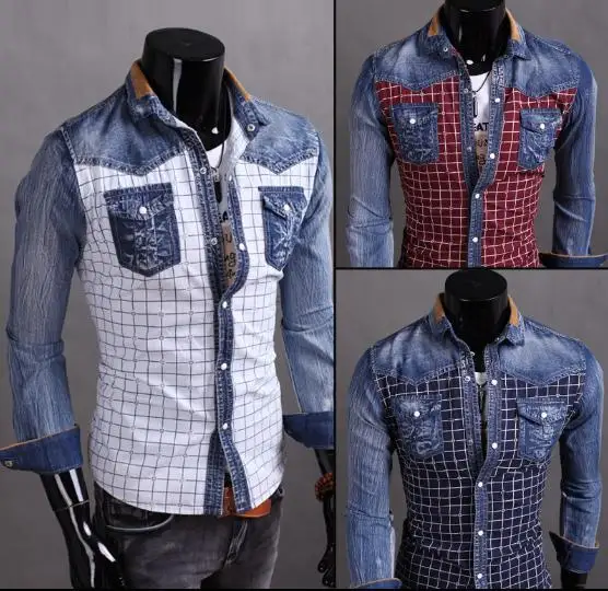 The 2015 autumn of new font b tartans b font Korean fashion denim long sleeved slim