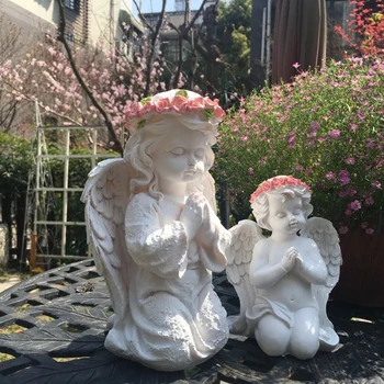 

European Resin Angel Fairy Garland Boy Girl House American Country Courtyard Figurine Decoration Coffee Retro Desktop Ornament