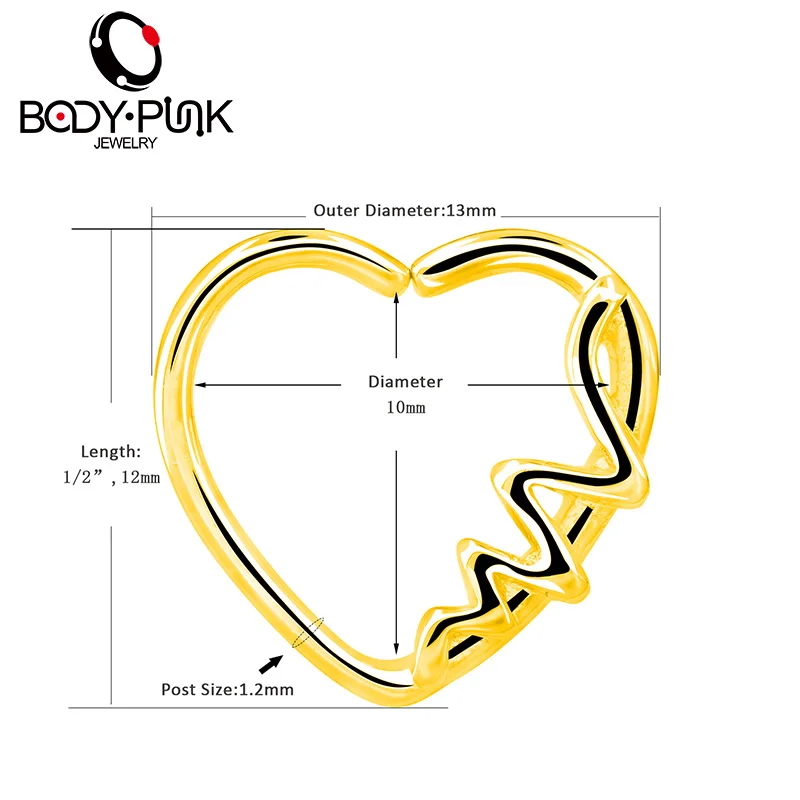 BODY PUNK Heart Shaped  Waves Left Closure Daith Cartilage Earring Wholesale Surgical Stainless Steel Barbell Tragus Piercing   (8)