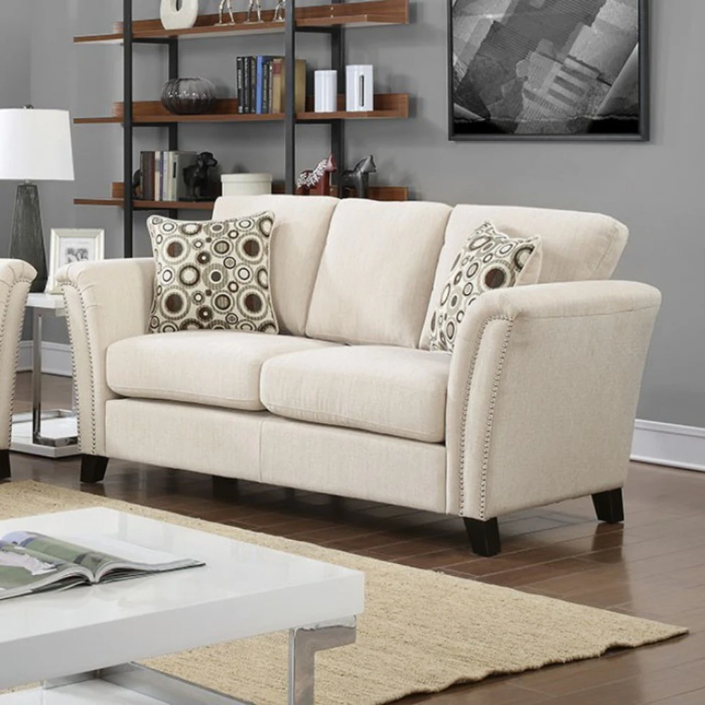 Campbell Contemporary Love Seat, Ivory