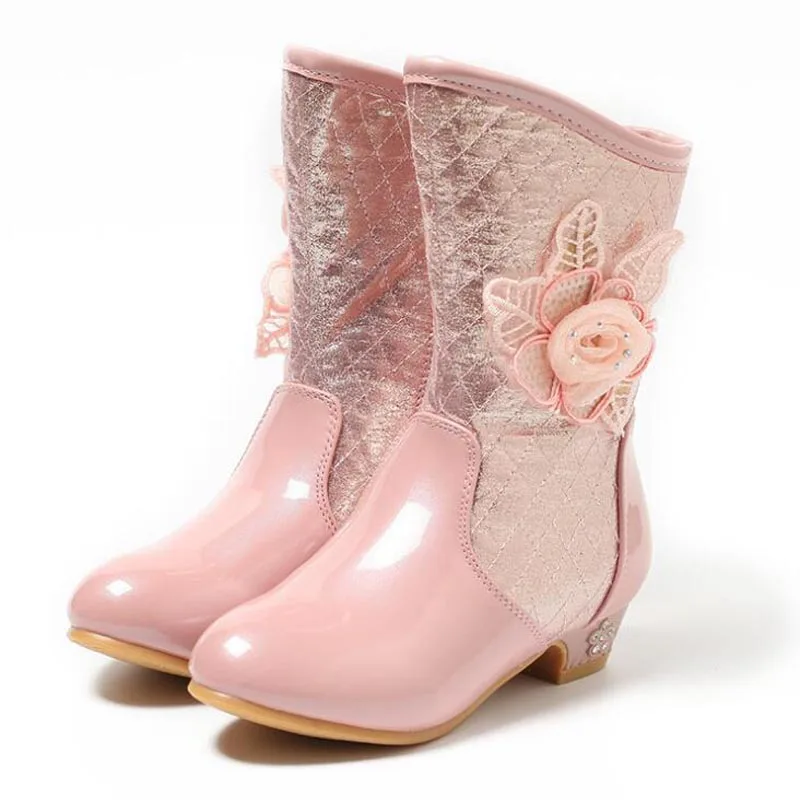 Ботинки для девочек; коллекция года; сезон осень; кожаные водонепроницаемые ботинки для девочек; зимние теплые модные зимние ботинки для принцессы; детская обувь для больших девочек - Цвет: Розовый