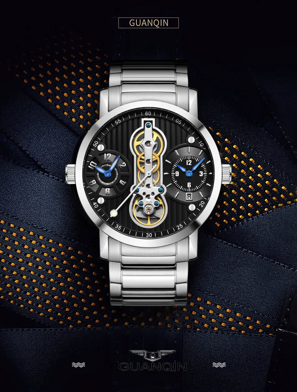 GUANQIN Tourbillon, новинка, Автоматический Скелет, Relogio Masculino, спортивные мужские часы, водонепроницаемые, дайвер, деловые часы, 16103 A