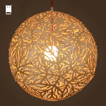 

50/60cm Wood Ball Coral Pendant Light Cord Fixture Modern Japanese Rustic Style Hanging Lamp Lustre Luminaria Dining Living Room