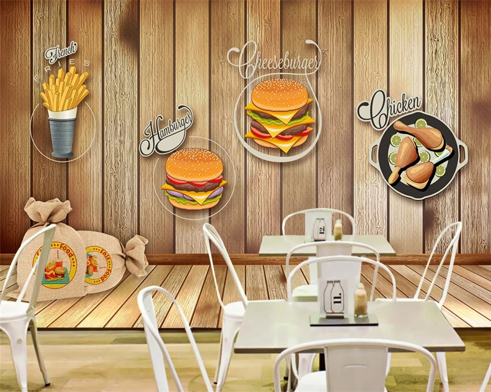 Beibehang Su Misura Moderna Personalità 3D Carta Da Parati Delizioso Burger Dipinta A Mano Lavagna Tooling Sfondo Papier Peint