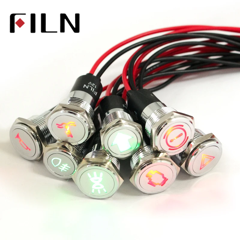 Filn FL1M-16FW-C 16 мм 12 в led dash светодиодный индикатор автомобиля аппликатор символ сигнальный индикатор пилот Dash светильник