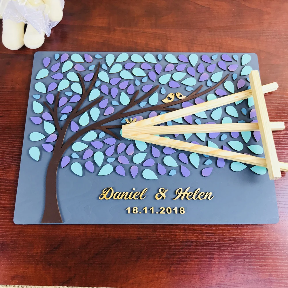 Personalized 3D Tree Wedding Guest Book ,For Wedding Unique Guest Book Gift,Mr & Mrs with tree and two birds Wedding Decor (6)