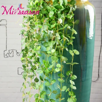 

70CM 7 Forks Green Artificial Begonia leaf Rattan Bouquet Fake IVY Leaves Hanging Plants For Home Wedding Wall Decor