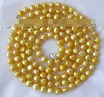 

stunning long 50" 8-9mm gold baroque freshwater cultured pearl necklace m229
