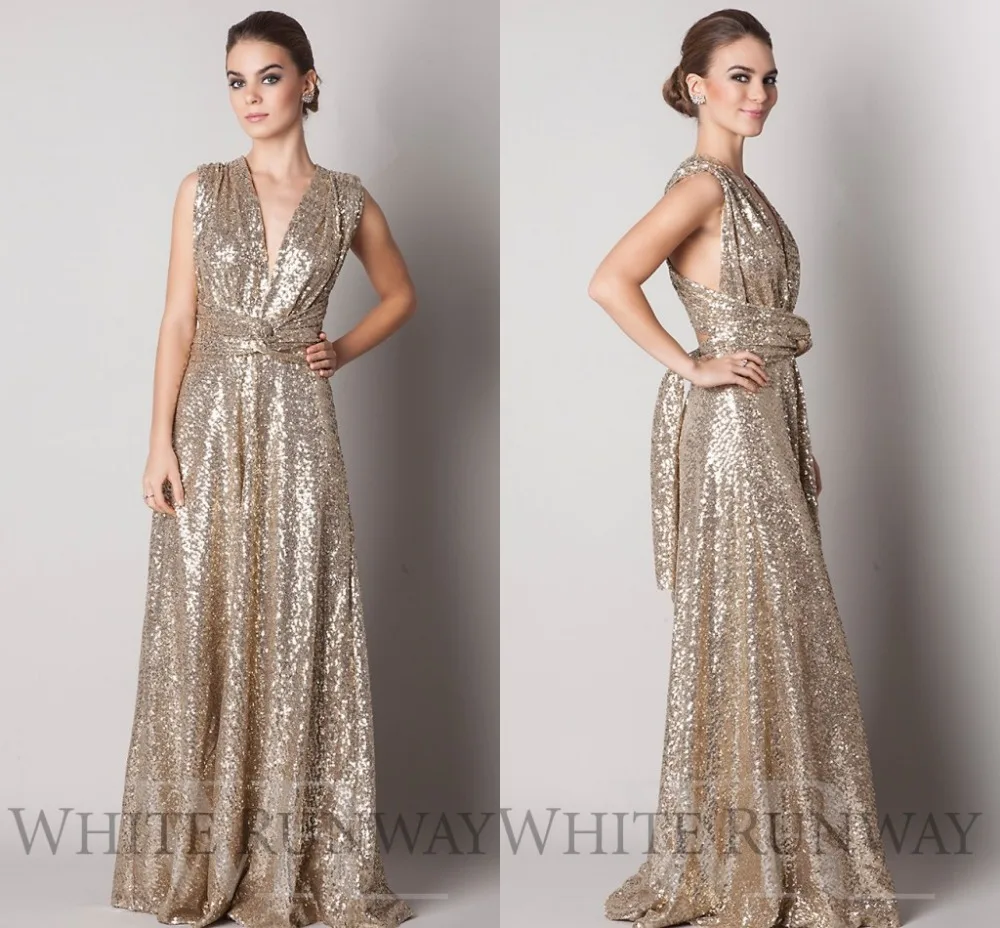 2017 Sparkly Convertible Rose Gold Sequins Bridesmaid