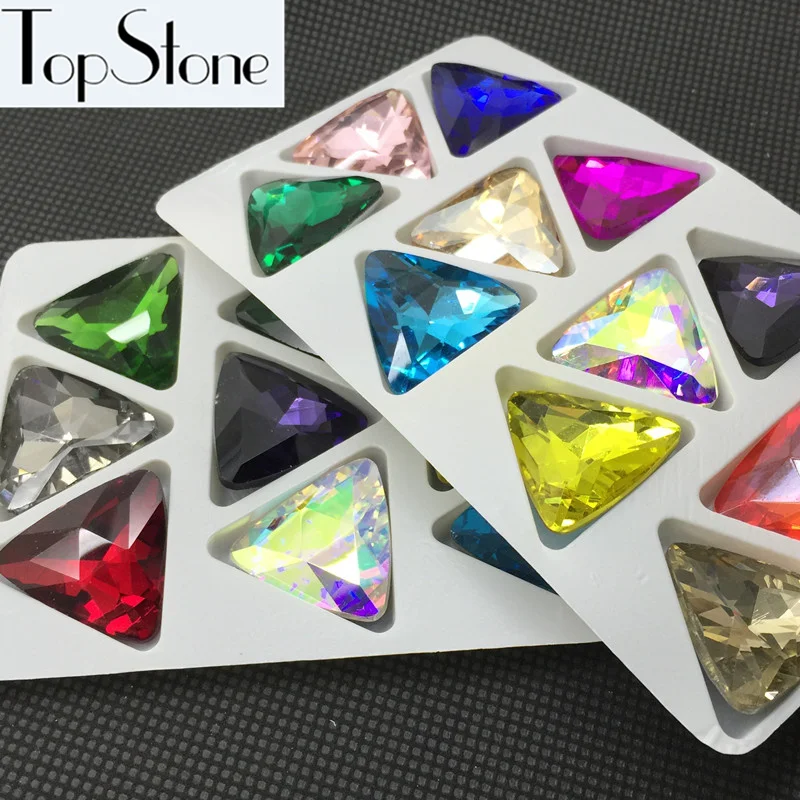 

TopStone Triangle Glass Crystal Fancy Stone 12mm,18mm,23mm High Quality Multi Colors Pointback Rhinestone jewelry Making