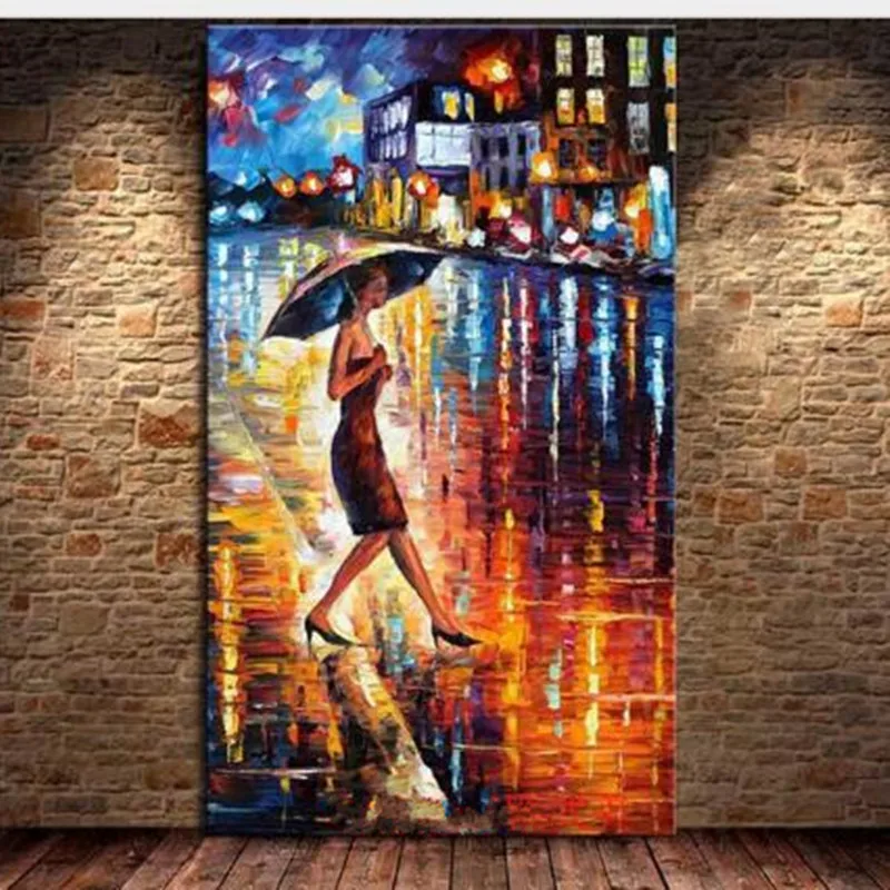 

Knife Large Night Street Scenery Painting Home Decor Wall Art Pictures Hand Painted Abstract Landscape Oil Paintings on Canvas