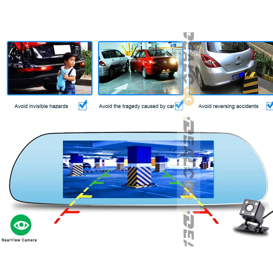 Dealcoo 8' сенсорный экран Android Зеркало Автомобильный dvr 3 в 1 Радар детектор видео