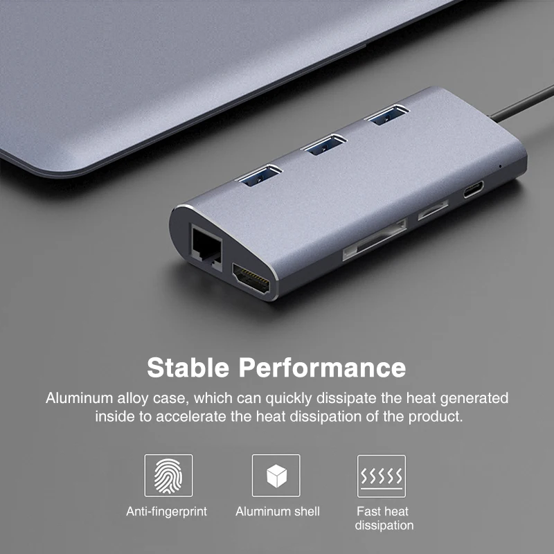 USB C концентратор HDMI VGA Ethernet Lan RJ45 адаптер для Macbook Pro, GOOJODOQ type C концентратор карт-ридер 2 USB 3,0+ type-C зарядный порт