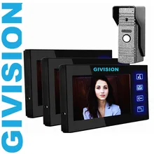 7 ” teléfono Video de la puerta sistemas de intercomunicación timbre de interfono 3 monitores 1 exterior de la puerta de visión nocturna de la cámara de la llave del tacto