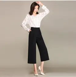 TUHAO Офисные женские туфли элегантные свободные штаны плюс Размеры 4XL Высокая Талия Для женщин Капри 2018 лето-осень широкую ногу брюки для Для