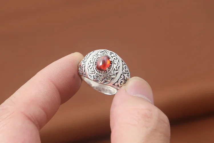 FNJ 925 Серебряное кольцо с крестом, ювелирное изделие, красный камень циркон, хорошее Серебро S925 пробы Thail, кольца для мужчин, регулируемый размер 7,5-12