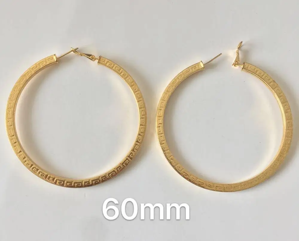 Минимальный заказ 10$ можно смешать/ G рисунок поверхности желтого золота цвет круглые серьги-кольца диаметр 40 50 60 70 мм - Окраска металла: HOOP 60MM