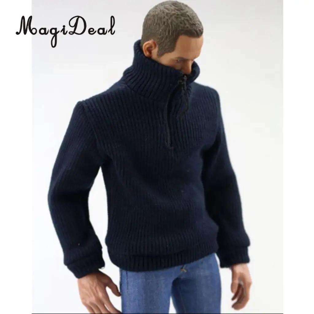 MagiDeal 1/6 Scale Mens Dark Blue Knitted Jumper Sweater Long Sleeve for 12 Inch HT BBI Action Figure  