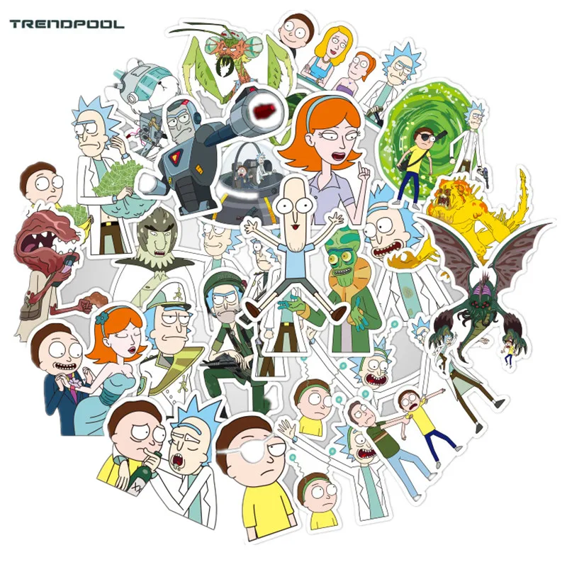 45pcs Rick And Morty Cartoon Pvc Waterproof Sticker For Luggage Skateboard Phone Laptop Moto Trunk Guitar Car DIY Stickers | Игрушки и