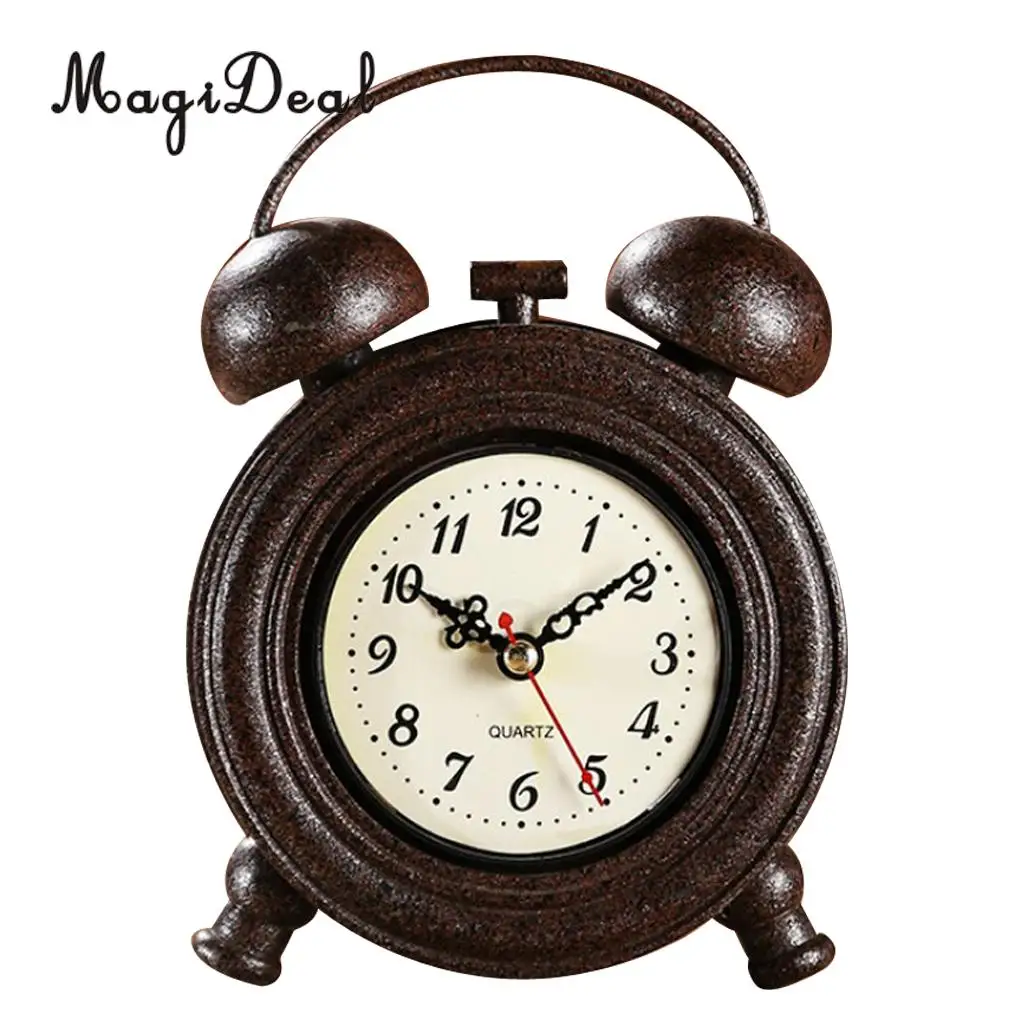 Mute Silent Retro Decorative Round Metal Dial Wall Clock Home Decoration Desk Clock