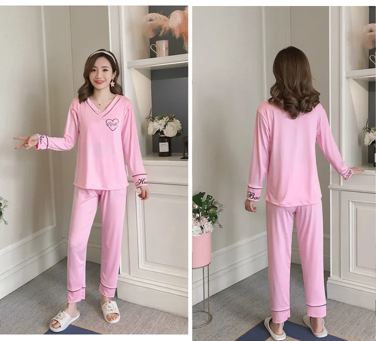 Pijamas de Algodão para as Mulheres Grávidas a Maternidade Rosa de Manga Conjuntos de Pijama de Enfermagem Dollplus Primavera Pijamas Roupa Longa 8 Mamãe e Bebê