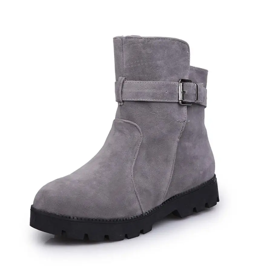 2017 Spring Women Winter Warm Snow Ankle Boots Buckle Match Solid Martin Boots Shoes