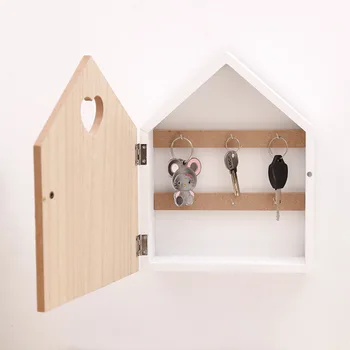 

1pcs Wooden Key Hanging Wall Rack Modern Simple Style Cartoon Pattern Hook Type Key Box Cabinet Decor Wooden Keys Hanging Box