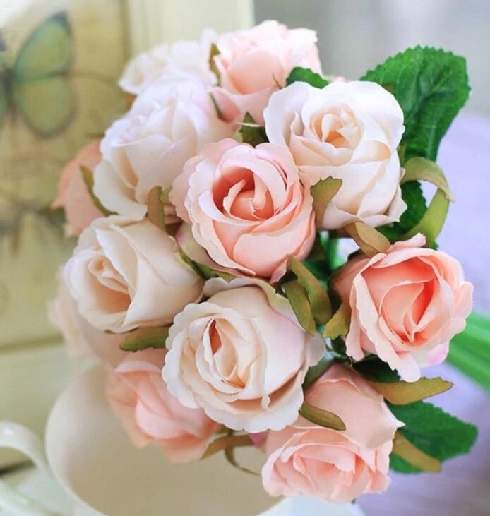 12pcs Silk Rose Bridal Wedding Bouquets Artificial Rose Bride Bridesmaid Flowers Silk Rose Cream Pink Red Purple Blue Wedding Bouquet Artificial Wedding Bouquetwedding Bouquet Artificial Aliexpress