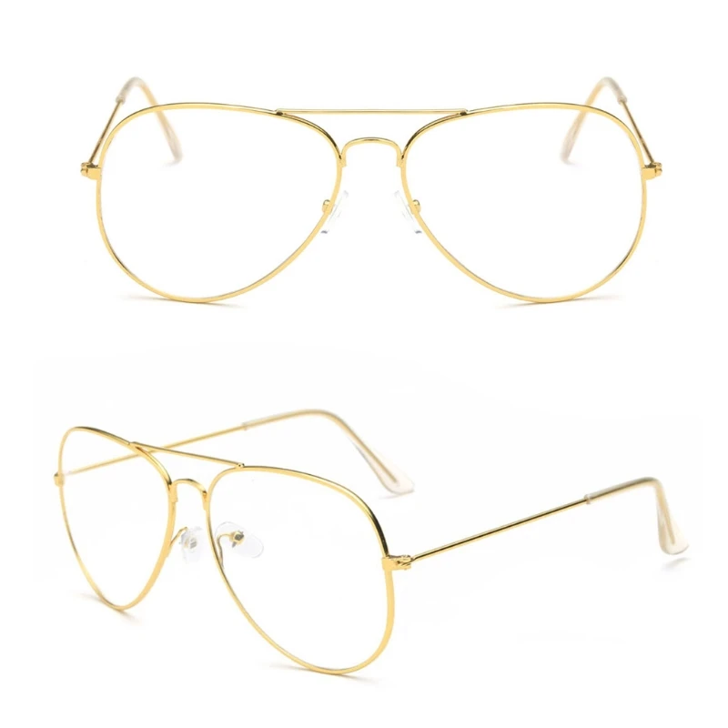 Большие модные ретро очки с прозрачными металлическими линзами, дизайнерские очки в оправе - Цвет оправы: Gold