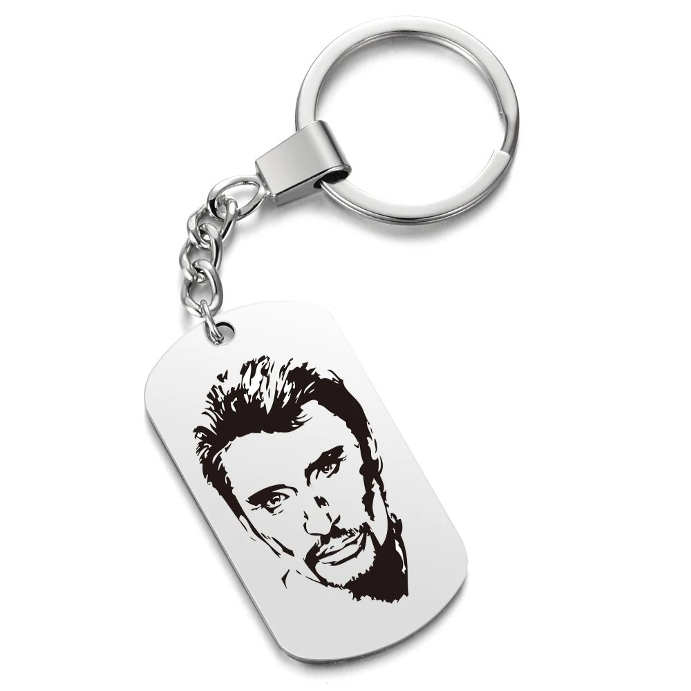 

Personalized Photo Key Chain Ring Punk Rock Johnny Hallyday Photo Pendant Stainless Steel Keychain Female Male Bijoux Femme