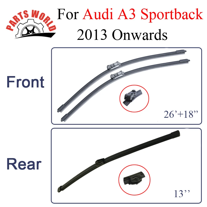 

Front And Rear Wiper Blades For Audi A3 Sportback 2013onwards Combo Rubber Windscreen Auto Car Accessories