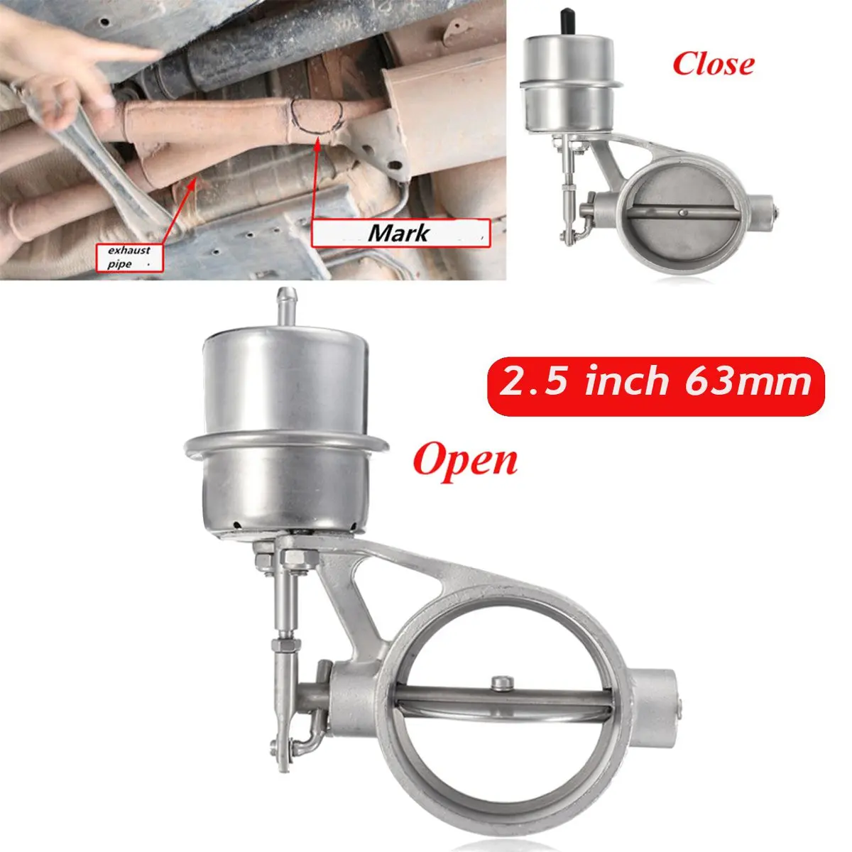 

2.5" Stainless Steel Exhaust Control Valve Set Vacuum Actuator Vacuum Actuator Open/Close Style
