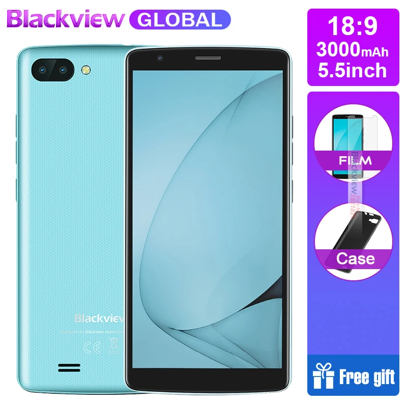 Blackview A20 18:9 5.5 inch Smartphones  Android Go dual Camera 1GB RAM 8GB ROM quad core MT6580M 5MP 3G Mobile phone