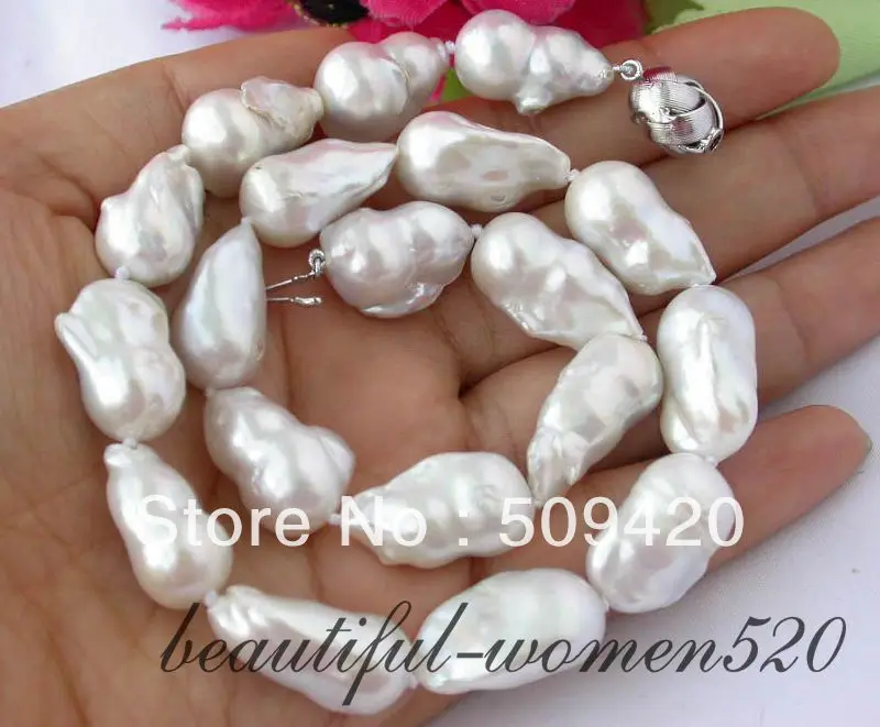 

~~ Free Shippinghuge 17" 27mm white baroque keshi reborn pearl necklace