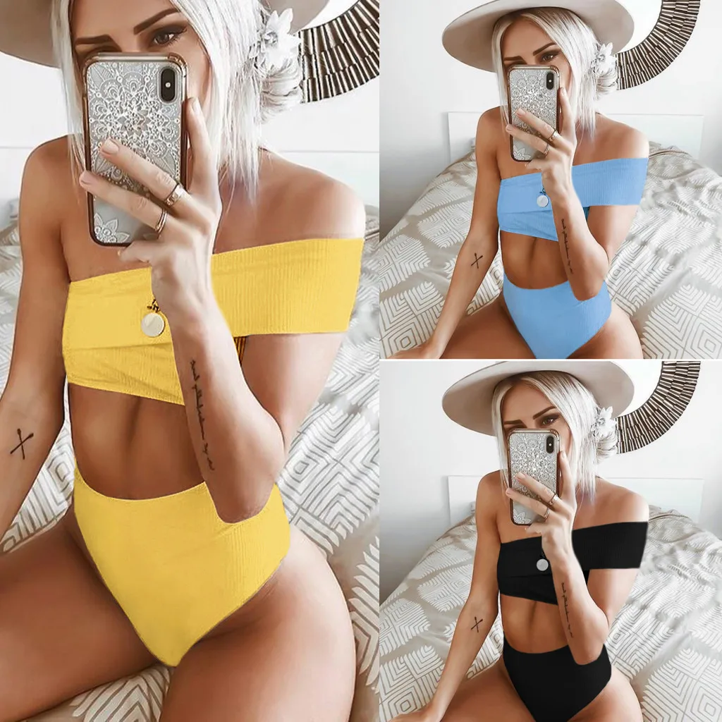 

Women Sexy Bikini Set Solid Fashion Push Up Padded Bra Beach Bikini Set Swimsuit Beachwear Swimwear Biquini Mujer Banador