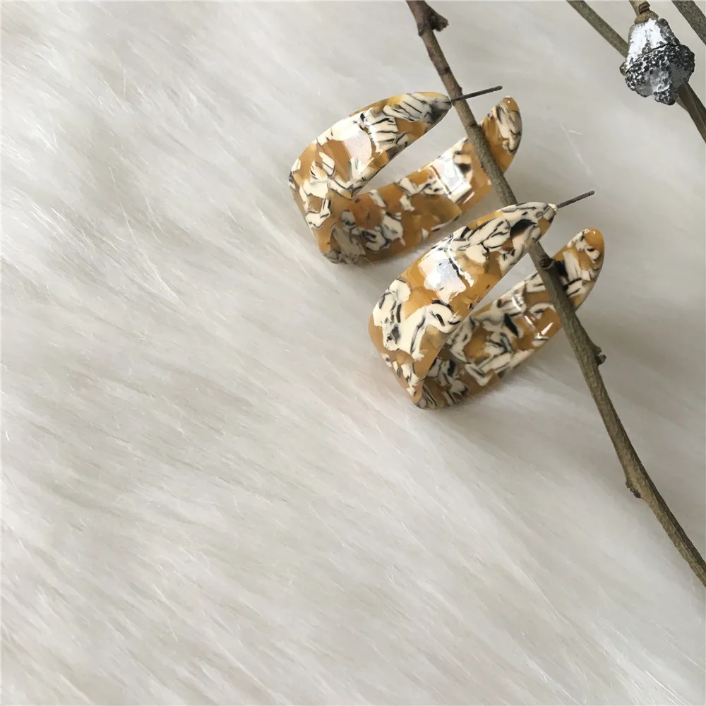 

2019 Bohemia Mustard Marble Wide acetate sheet cureved hoop earrings for women fashion jewlery vintage