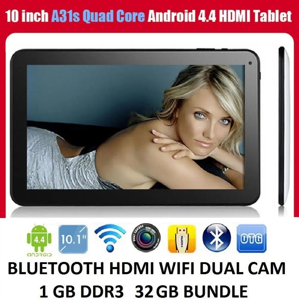 10,1 дюймов GOOGLE QUAD CORE KitKat Android 4,4 TABLET считыватель для ПК BLUETOOTH 32 ГБ HDMI