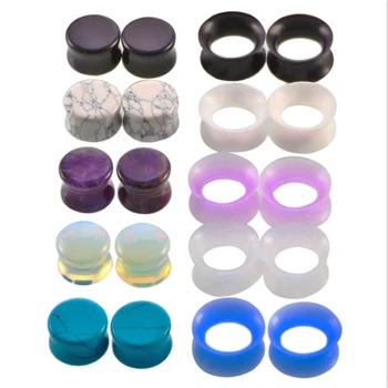 

10pair/set Natural stone Ear Gauge Flesh Silicone Ear Tunnel Plug Expansion Fashion Women Body Piercing Jewelry Free Shipping