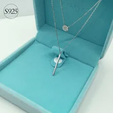 Joyería de moda Plata de Ley 925 Forma de Barra de Collar con AAA Circón Oro Blanco Collar de Cadena de Joyería de Las Mujeres de Doble Barra